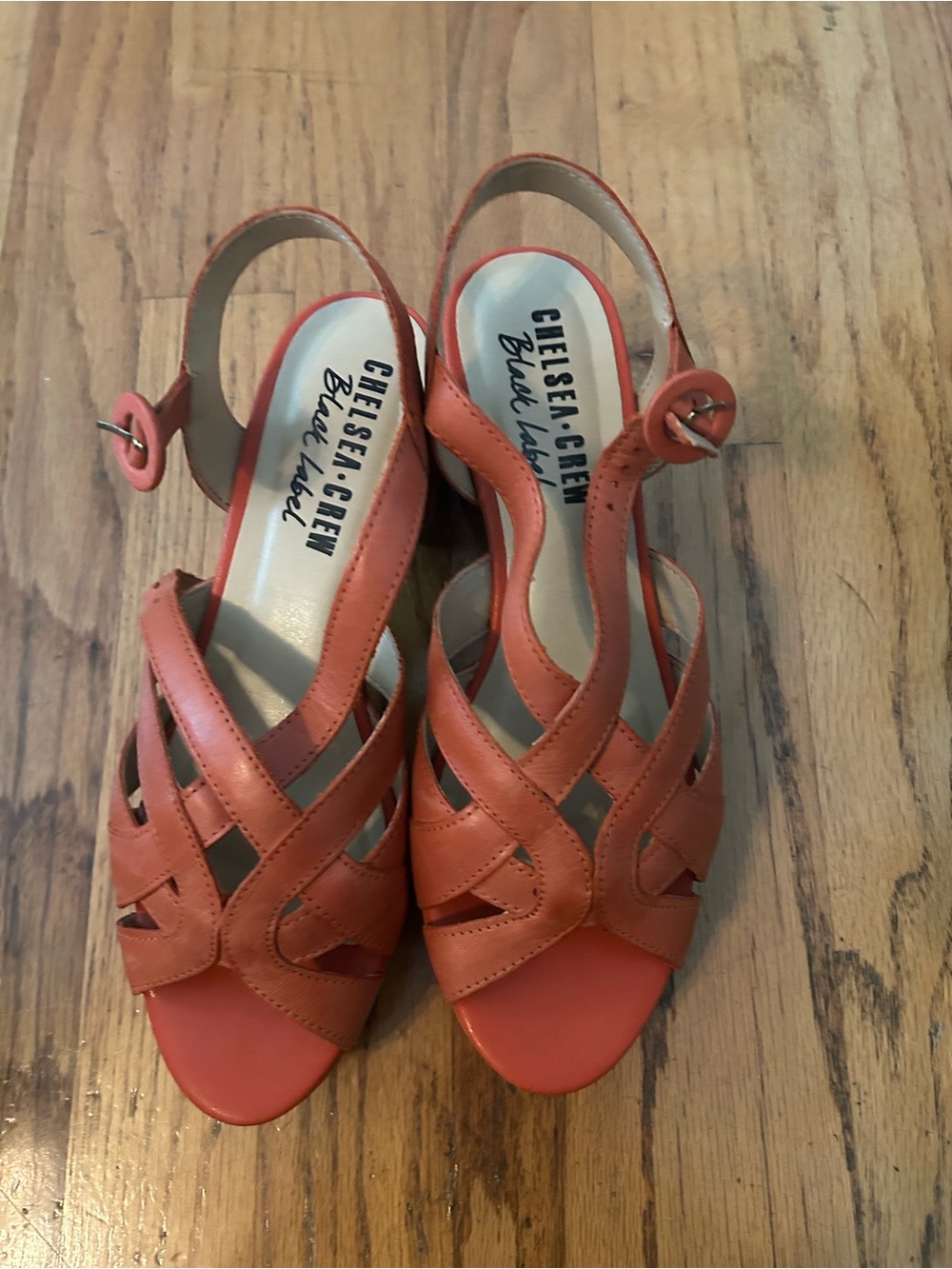 Chelsea Crew Black Label Colby Leather Slingback Platform Sandals in Coral